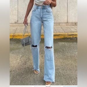 Zara wide leg distressed jean